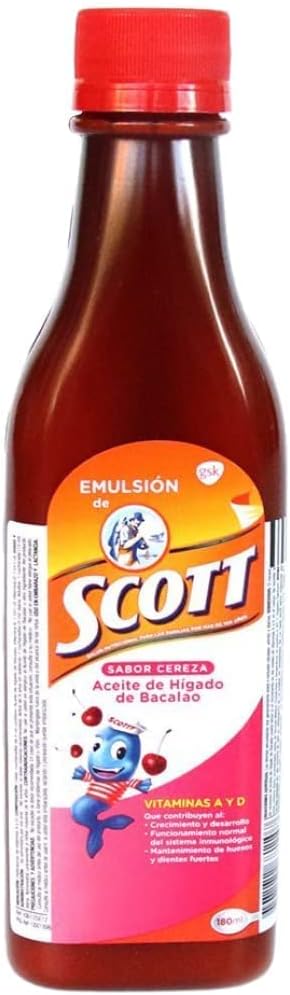 Emulsion de Scott Cereza 180 ml Cod Liver Oil with Vitamin A, D Calcium Dietary Supplement for Kids 2 unidades