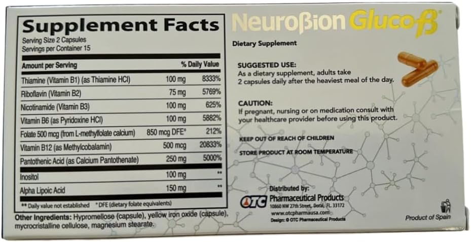 Neurobion Gluco B Suplemento dietético Complejo B con ácido alfa lipoico 30 Capsulas